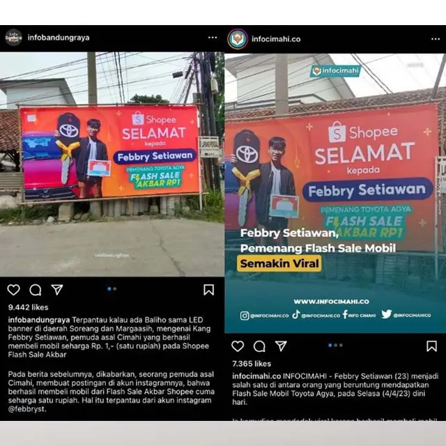 Menangkan Mobil Seharga Rp 1 di Flash Sale Shopee, Wajah Pria 23 Tahun Ini Muncul di Baliho Cimahi