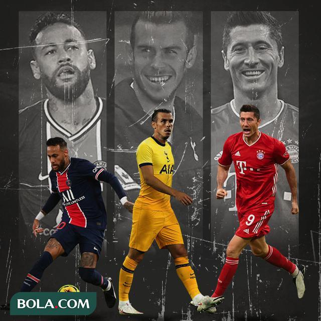 Ilustrasi - Neymar, Gareth Bale, Robert Lewandoski