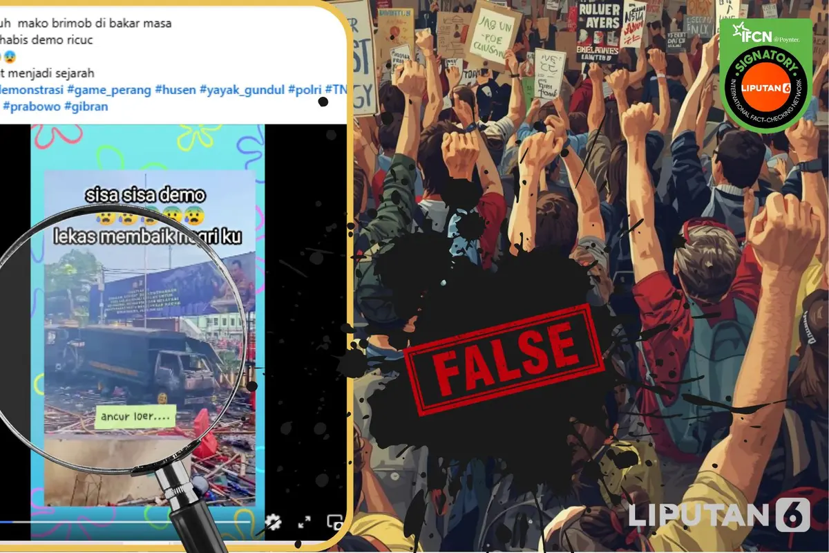 Tangkapan layar  klaim video penampakan Mako Brimob dibakar massa setelah demo ricuh.