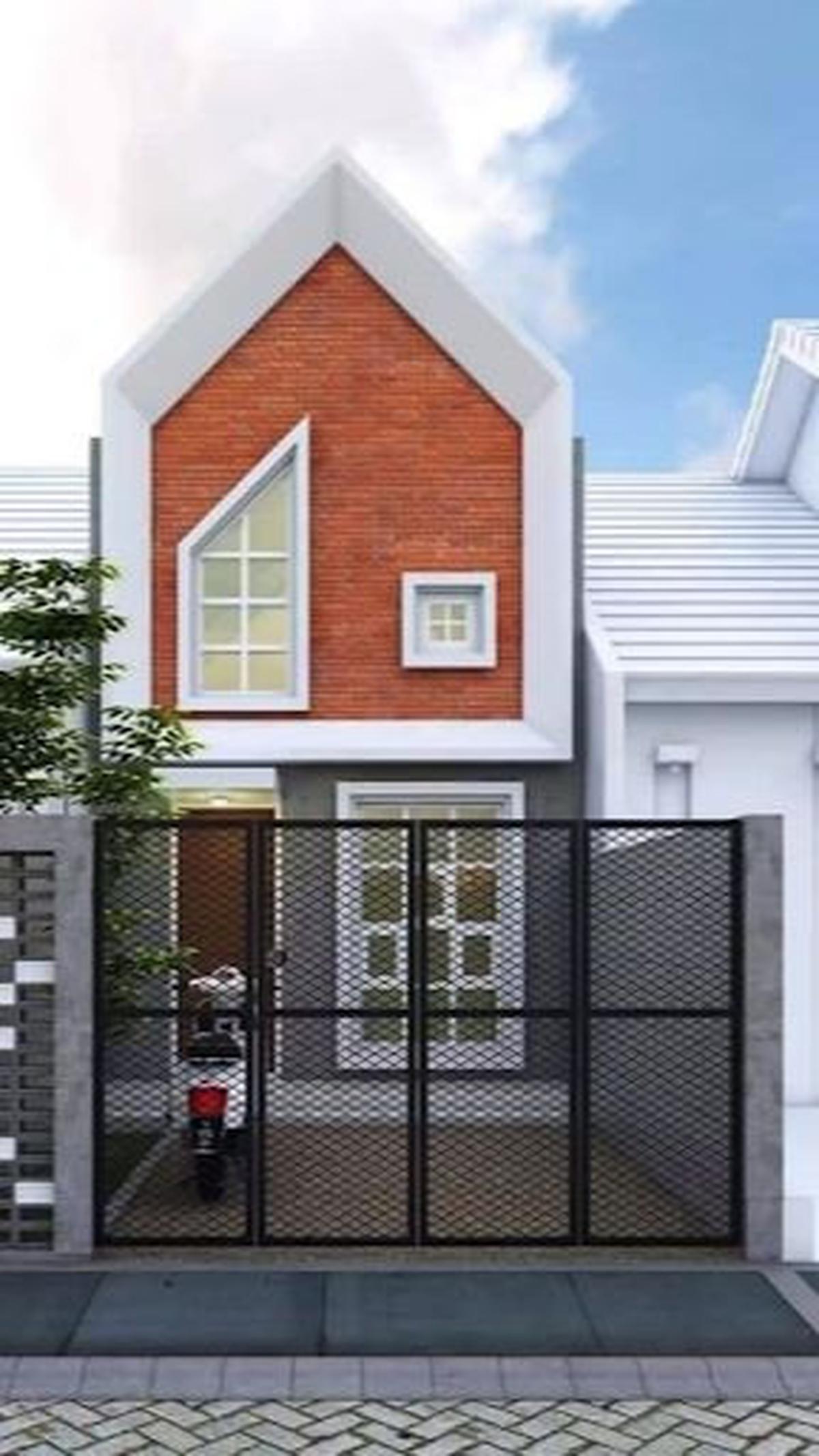 Rumah Minimalis 2 Lantai Type 36 Pojok dengan Aksen Batu Bata Merah