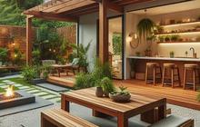 Desain Dapur Terbuka dengan Taman di Belakang Rumah, Fungsional, Estetik dan Asri