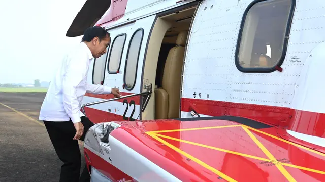 residen Joko Widodo (Jokowi) bertolak menuju Kabupaten Karawang, Provinsi Jawa Barat, Rabu, (8/5/2024).