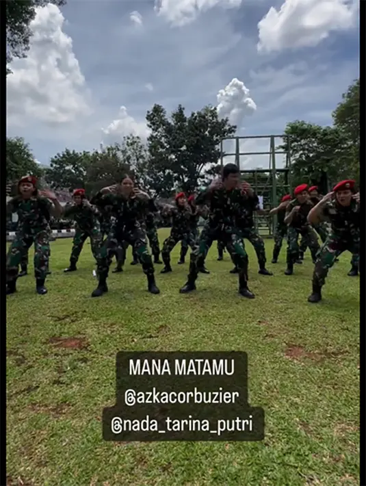 Dalam video singkat tersebut, Azka dan semua yang ikut tampak bersemangat dengan yel yel Mana Matamu sambil melakukan gerakan gerakan. [Instagram/letkoltitulerdc]