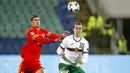 Pemain Wales, Jonny Williams, melakukan selebrasi usai mencetak gol ke gawang Bulgaria pada laga UEFA Nations League di Stadion Vassil Levski, Kamis (15/10/2020). Wales menang dengan skor 1-0. (AP Photo/Anton Uzunov)