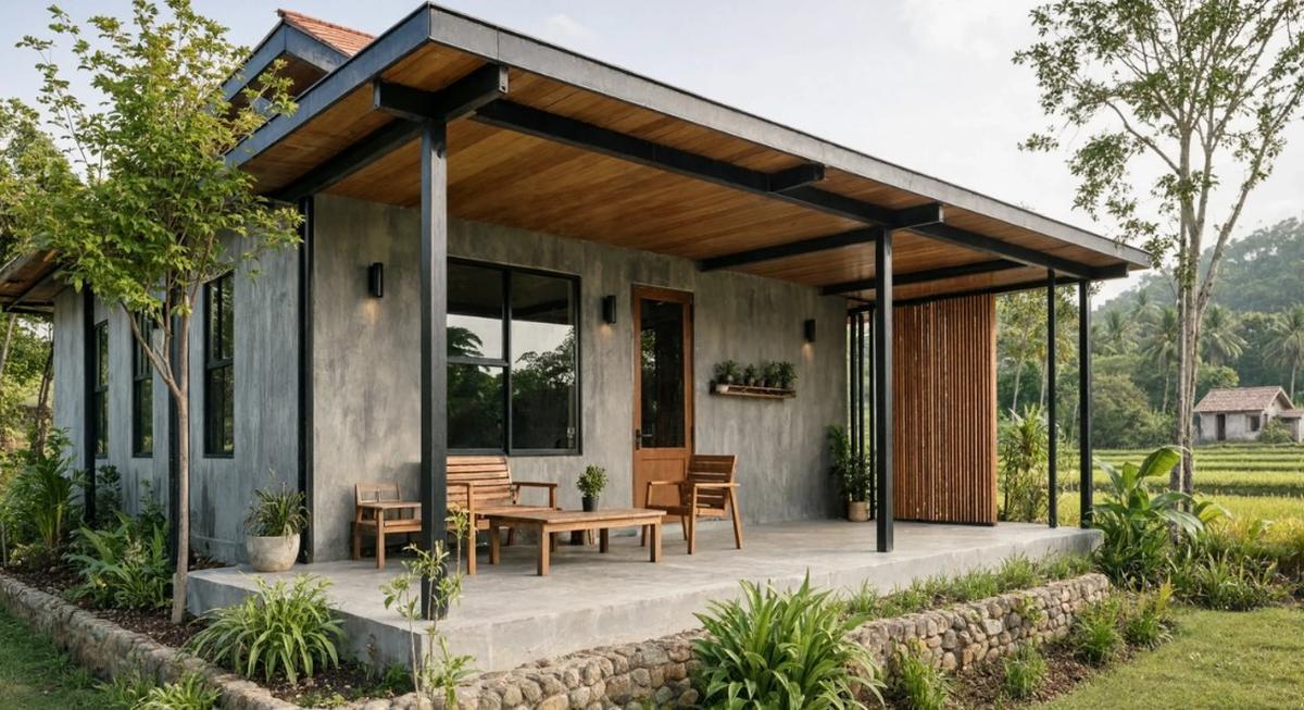Konsep Rumah Desa Unik dengan Nuansa Industrial Minimalis (AI Generated)