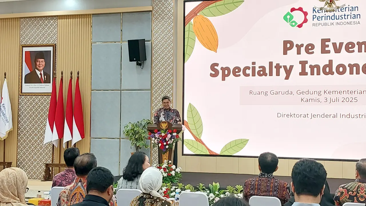 Direktur Jenderal Industri Agro Kemenperin, Putu Juli Ardika pembukaan pre-event Specialty Indonesia 2025, di Kantor Kemenperin, Jakarta, Kamis (3/7/2025). (Foto: Liputan6.com/Arief RH)