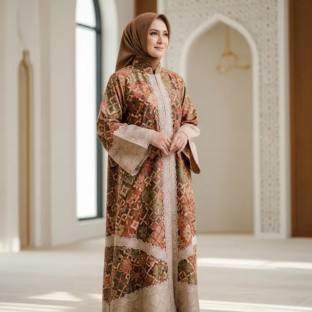 Gamis Batik Brokat Syar’i untuk Ibu 50 Tahun (Gemini AI)