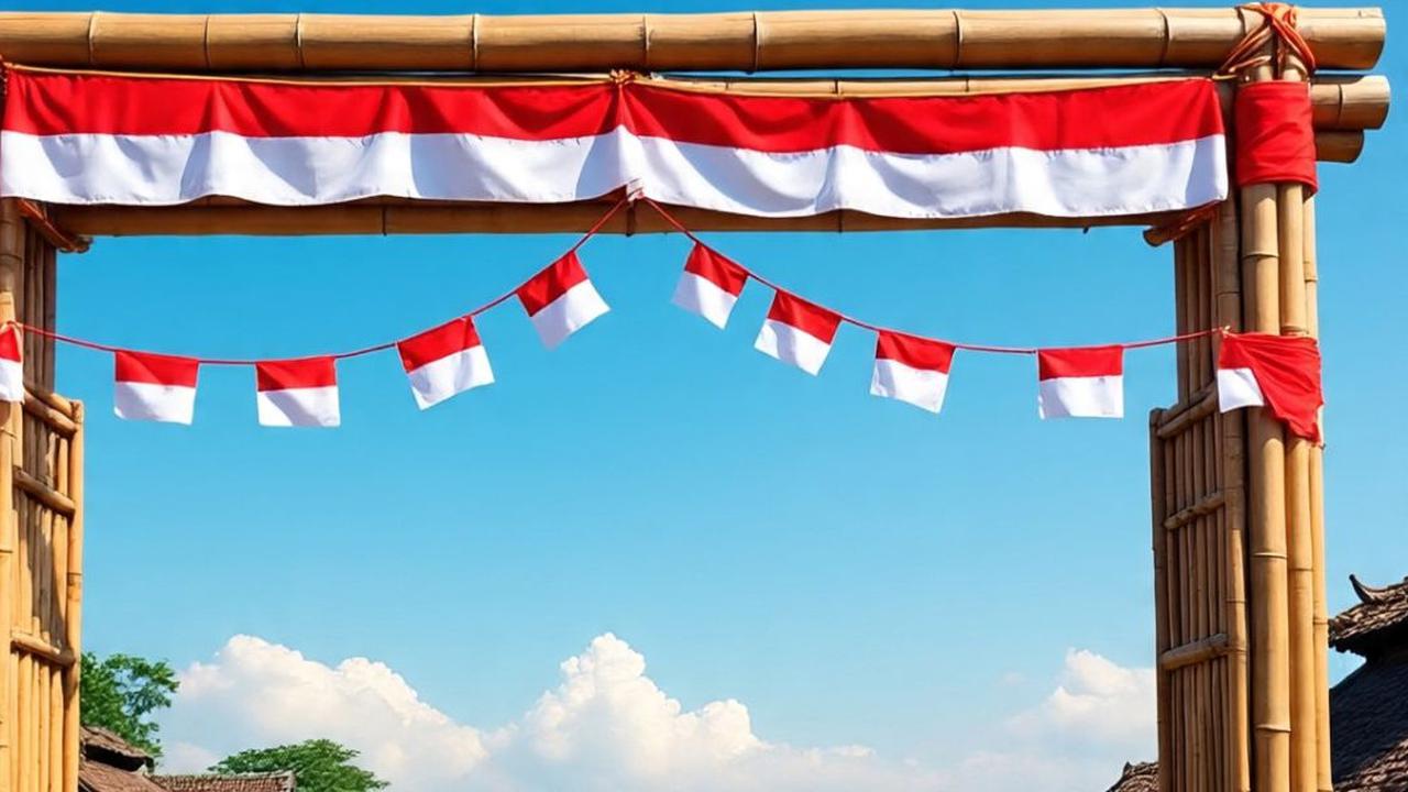 Ilustrasi Gambar Gapura 17 Agustus dari Bambu Simple