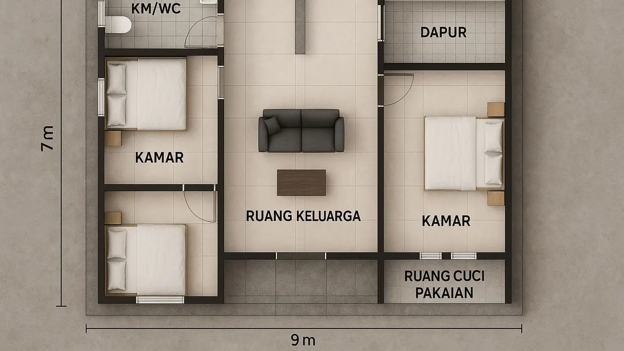 5 Gambar Denah Pondasi Rumah 7x9 3 Kamar, Cocok untuk Berbagai Tipe