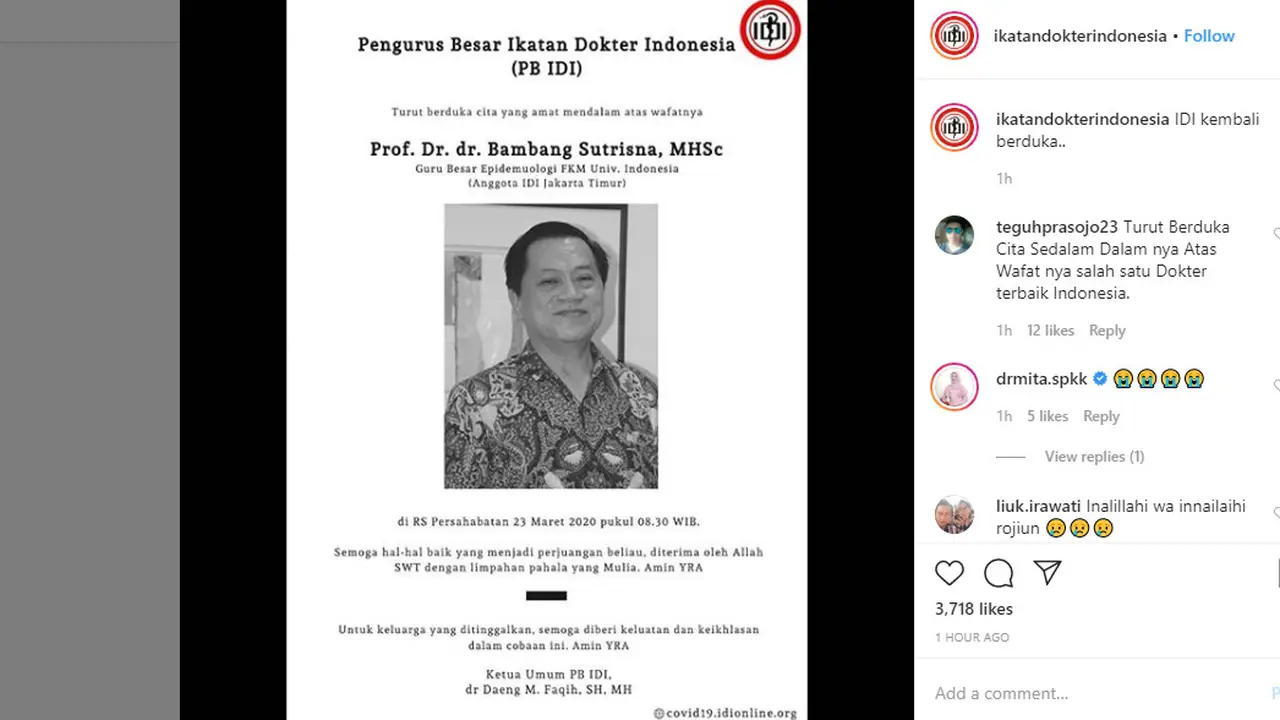 Prof Bambang Sutrisna Meninggal Dunia