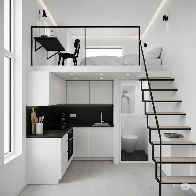 Desain Rumah 4x3 Sederhana dengan Mezzanine yang Cocok untuk Hunian Minimalis (Image by Gemini AI)