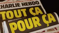 Tabloid Charlie Hebdo di Prancis, edisi yang mempublikasikan ulang kartun Nabi Muhammad pada 2 September 2020 (AFP PHOTO)