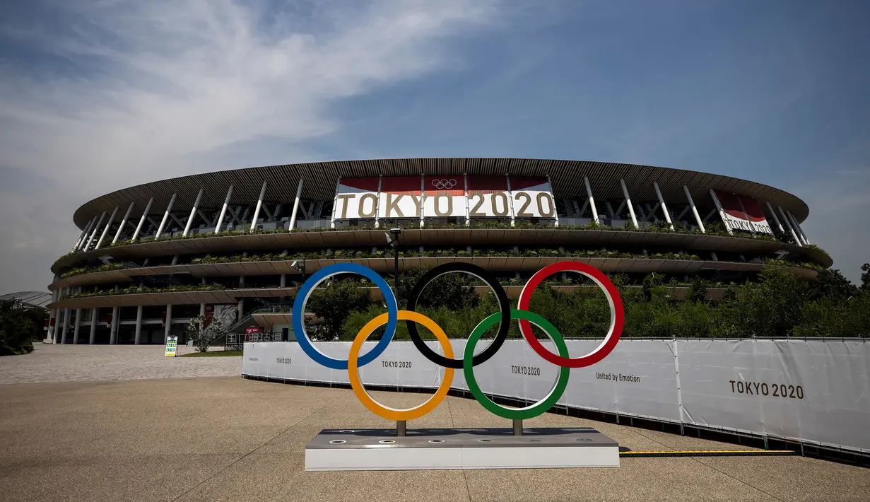 Stadion Nasional Jepang merupakan salah satu venue yang terletak di Kasumigaoka, Shinjuku, Tokyo, Jepang. Venue ini akan digunakan untuk cabang olah raga sepak bola, atletik, dan menjadi tempat pembukaan dan penutupan Olimpiade Tokyo 2020. (Foto: AFP/Behrouz Mehri)