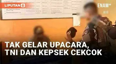 Cekcok anggota Tentara Nasional Indonesia (TNI) dan seorang kepala sekolah viral. Salah seorang anggota berupaya menegur kepala sekolah terkait masalah upacara. Sekolah disebut tidak menyelenggarakan upacara bendera setiap Senin hingga.