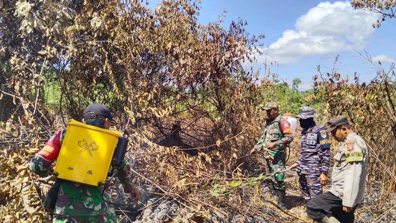 FOTO: TNI AL Tangani Kebakaran Lahan di Perbatasan Sambas