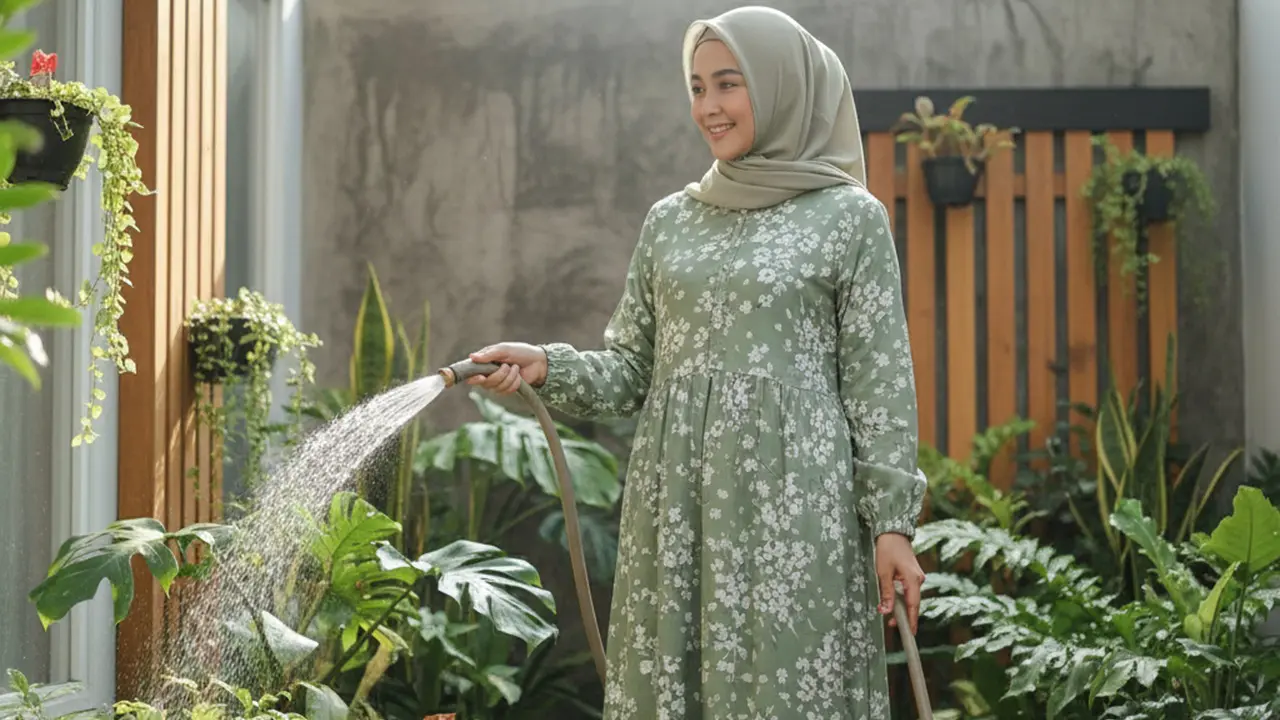 Gamis Warna Sage Green Elegan