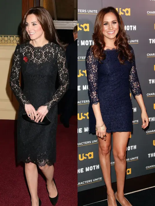 Nah kalau itu mereka sedang memakai dres dengan model brokat. Waah kayaknya sama-sama cantik dan memesona ya. (Getty Images-Cosmopolitan)