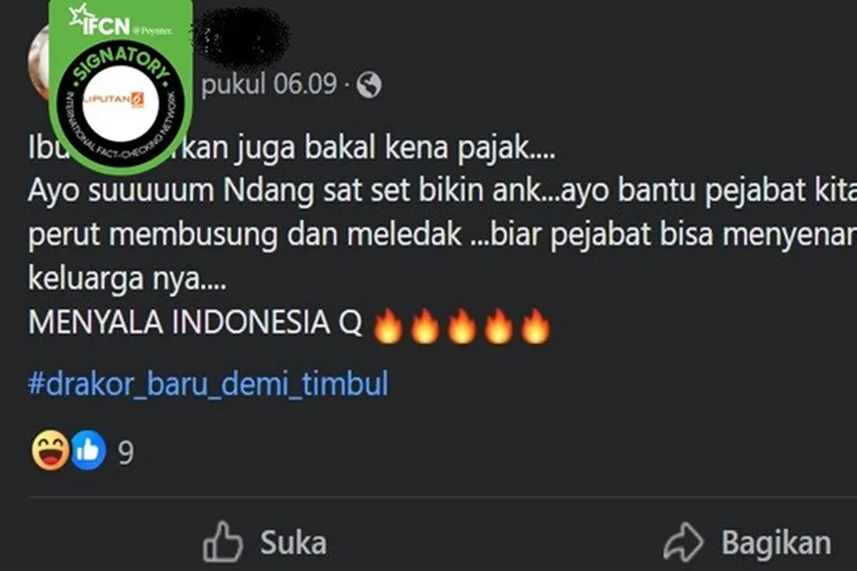 Beredar kabar tentang ibu melahirkan bakal dikenakan pajak. (sumber: Facebook)