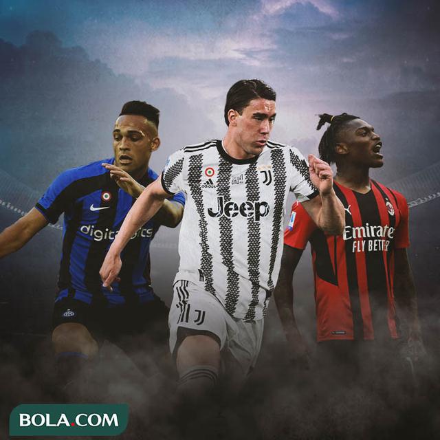 Ilustrasi - Lautaro Martinez, Dusan Vlahovic, Rafael Leao