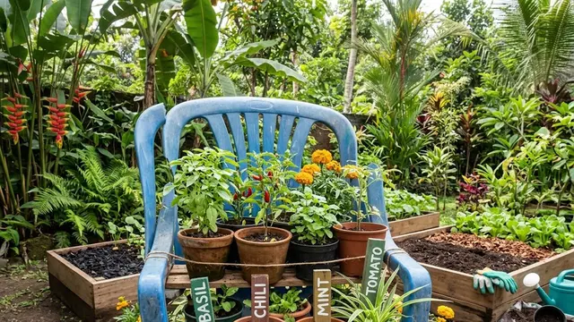 Rak Kombinasi dengan Pot dan Penanda Tanaman