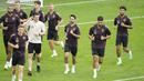 Pemain Jerman saat mengikuti sesi latihan jelang laga melawan Prncis pada laga uji coba di Stadion Signal Iduna Park, Jerman, Senin (11/9/2023). (AP Photo/Martin Meissner)