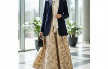 Cara Memadukan Gamis Brokat dengan Blazer, Tampil Elegan Tanpa Terkesan Berlebihan