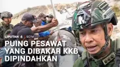 Personel TNI dan warga memindahkan puing pesawat yang dibakar kelompok kriminal bersenjata di Papua Pegunungan. Pemindahan puing pesawat dilakukan agar landasan Balinggama, Yahukimo, bisa kembali difungsikan.