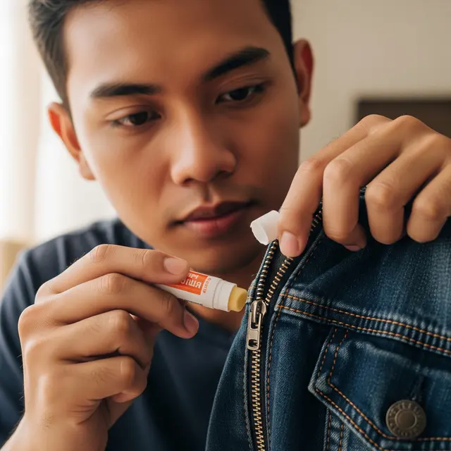 Mengoles resleting jaket dengan pelembap bibir (Gemini AI)