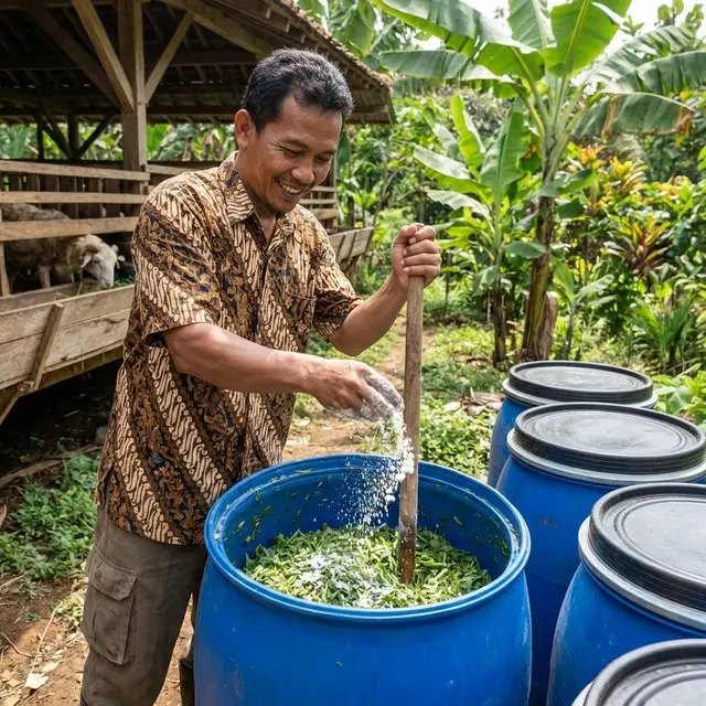 Menyiapkan pakan domba garut