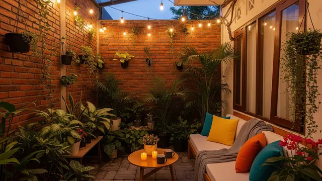 Teras Romantis dengan String Lights