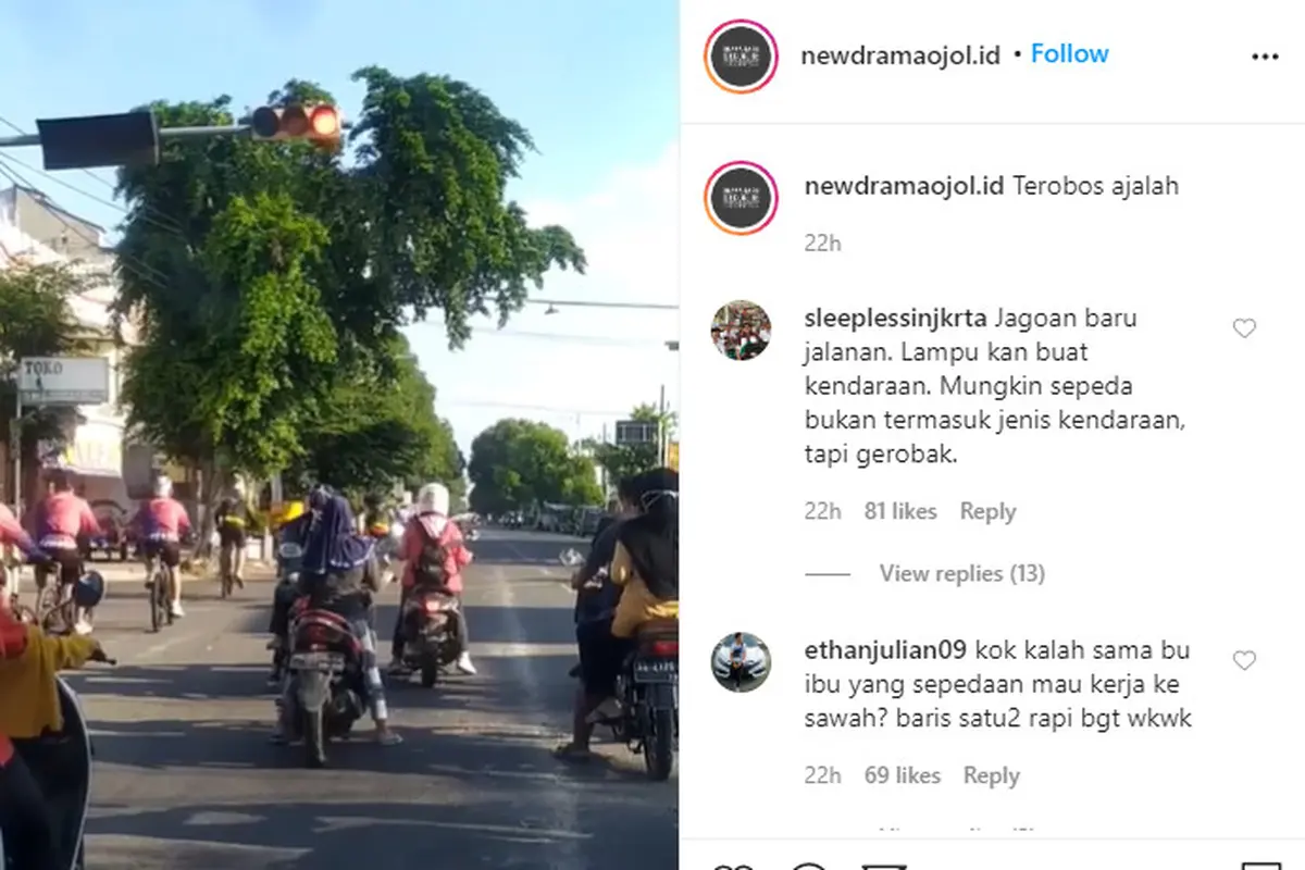 Seperti dilansir akun Instagram @newdramaojol.id, belasan sepeda terlihat tak menghiraukan lampu lalu lintas.