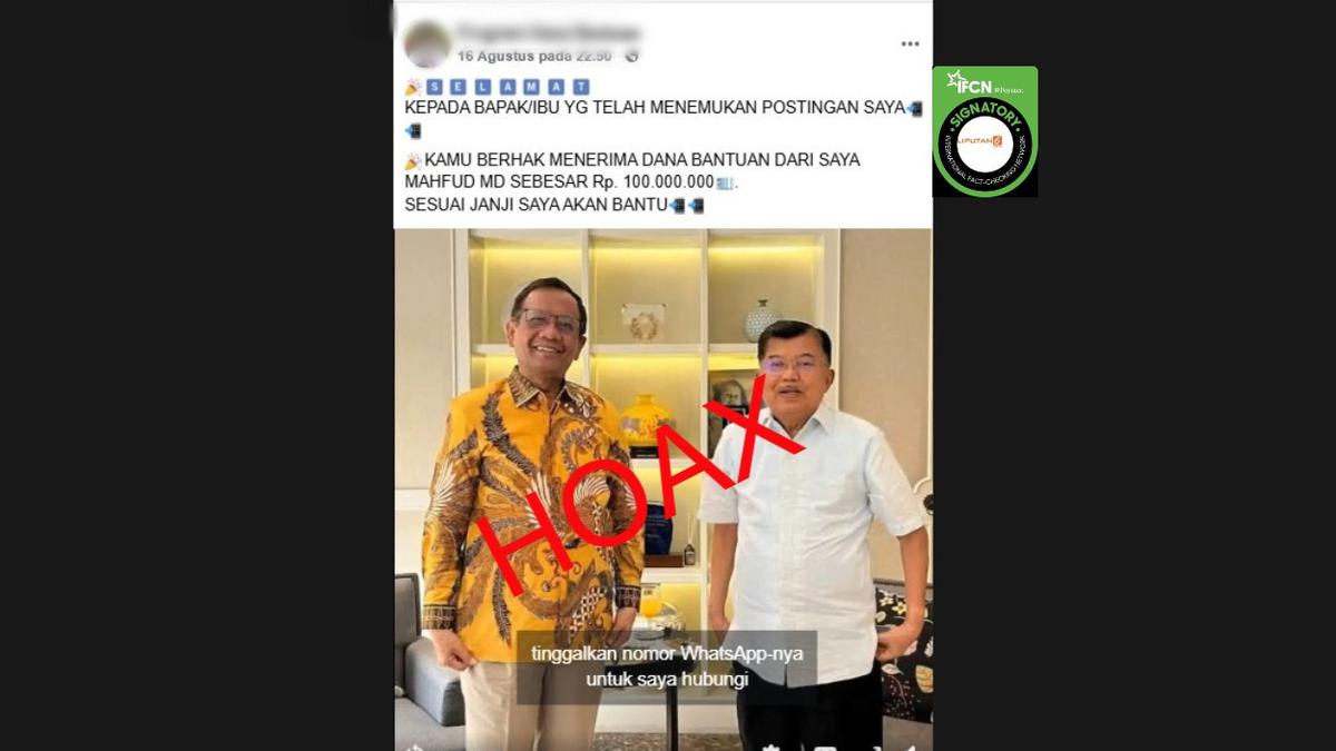 Cek Fakta: Hoaks Mahfud Md Umumkan Dana Bantuan untuk Modal Usaha