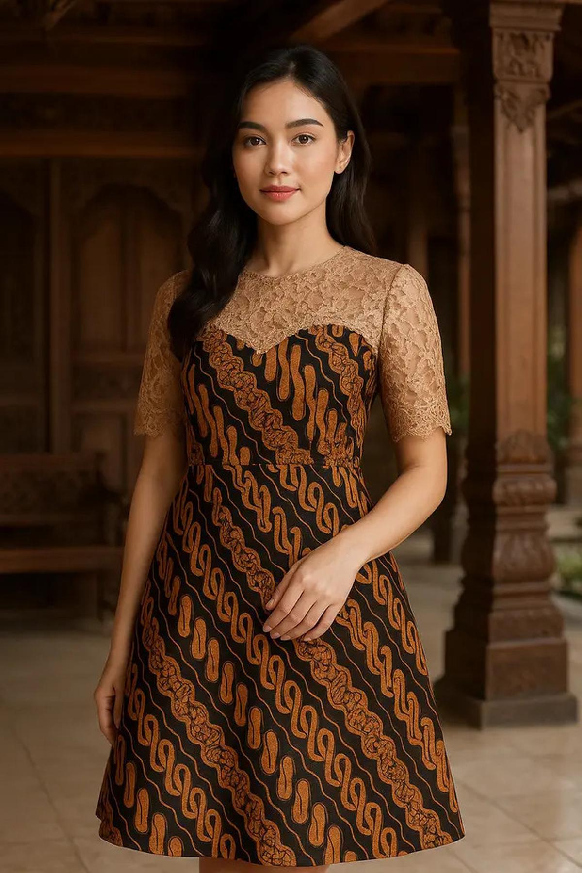 7 Model Dress Batik A-Line Kombinasi Brokat, Cocok untuk Tampil Ramping dan Anggun
