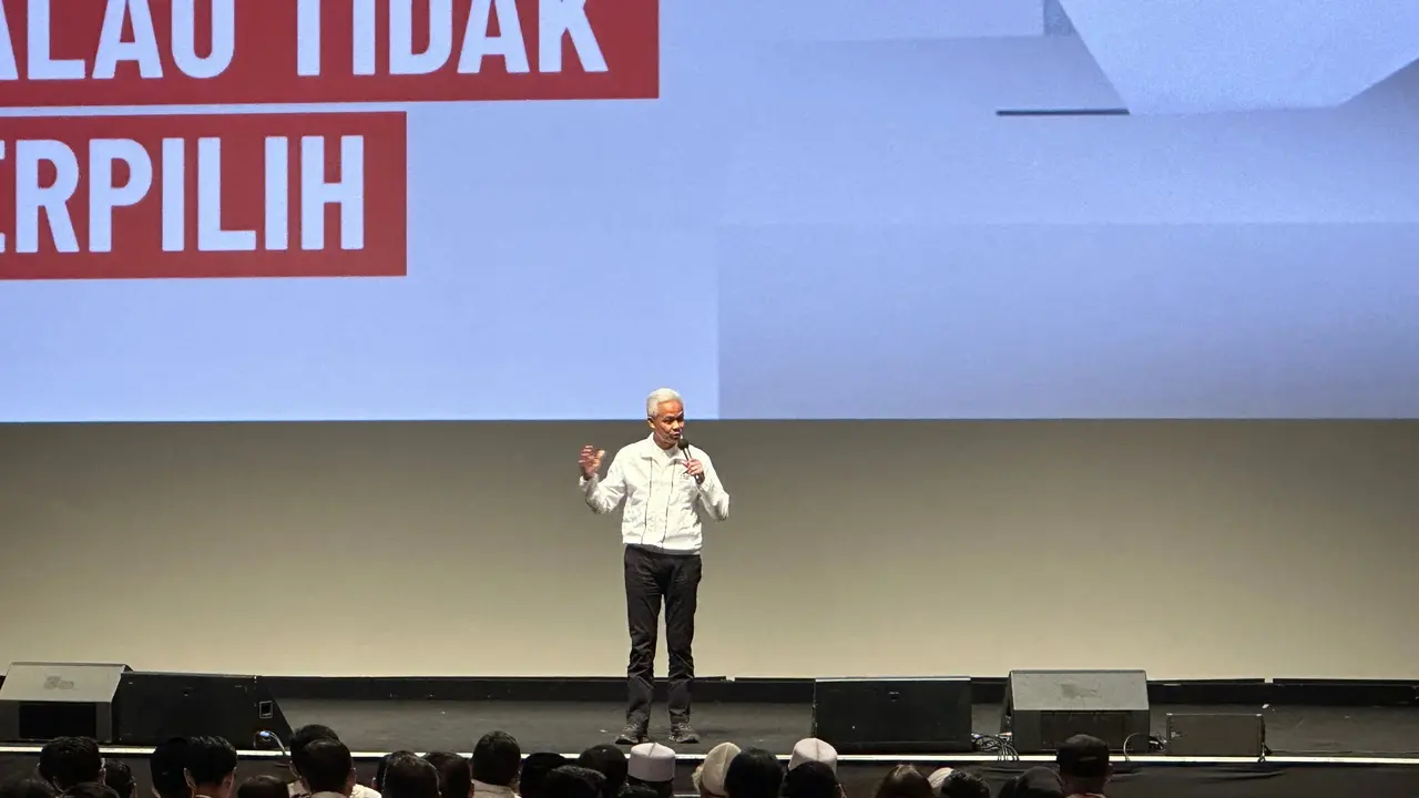 Calon presiden (capres) nomor urut tiga Ganjar Pranowo. (Liputan6.com/Nanda Perdana Putra)