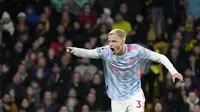 Padahal, permainan setan merah baru saja bergairah usai Donny van de Beek masuk di babak kedua. Diberikan kesempatan oleh Ole, van de Beek memperlihatkan permainan atraktif bagi Manchester. (AP Photo/Frank Augstein)