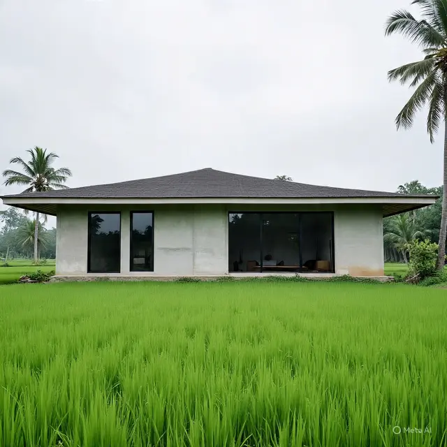 Gambar Rumah Bagus Sederhana tapi Terkesan Mewah di Pinggir Sawah