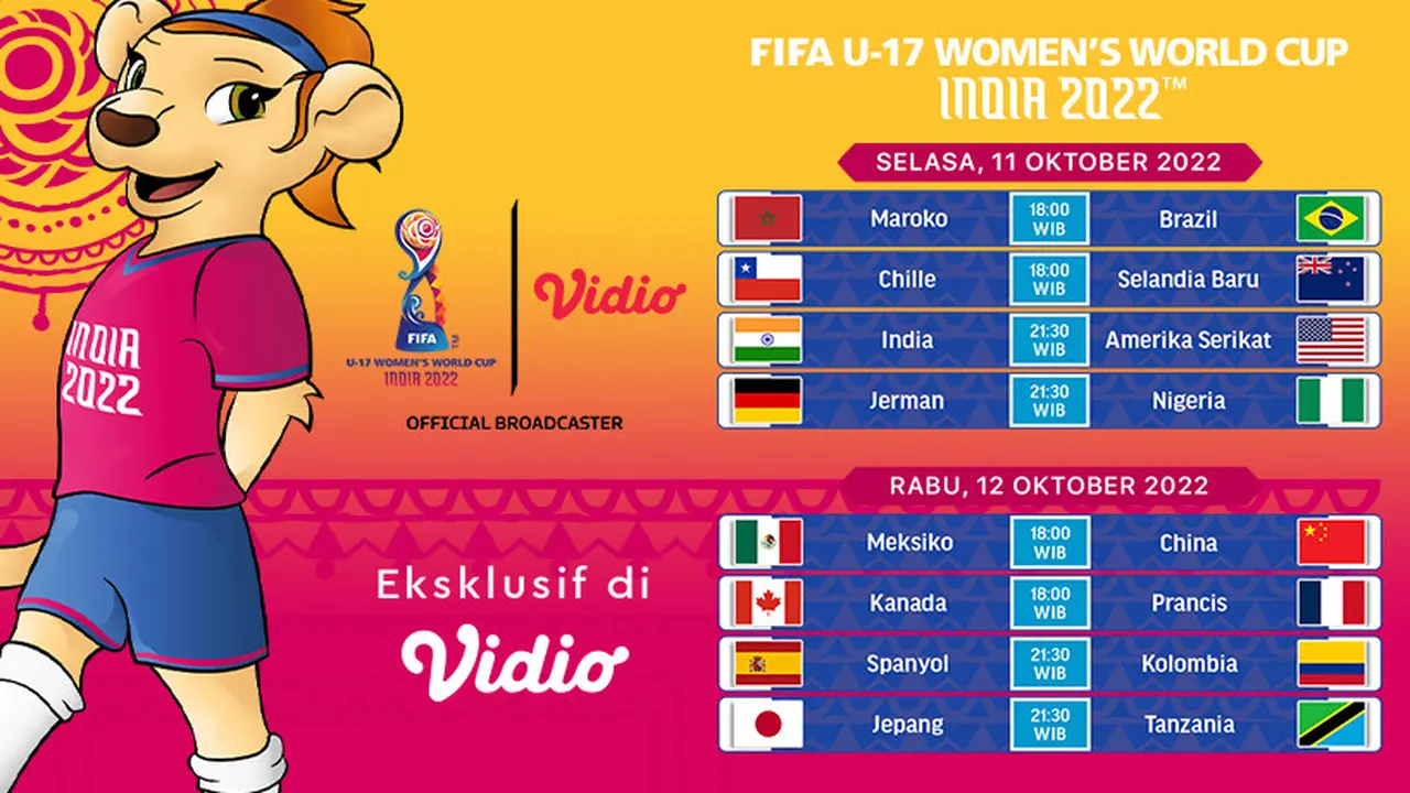 Jadwal dan Link Streaming Piala Dunia Wanita U-17 Pekan Perdana 2022 di Vidio, 11-15 Oktober 2022