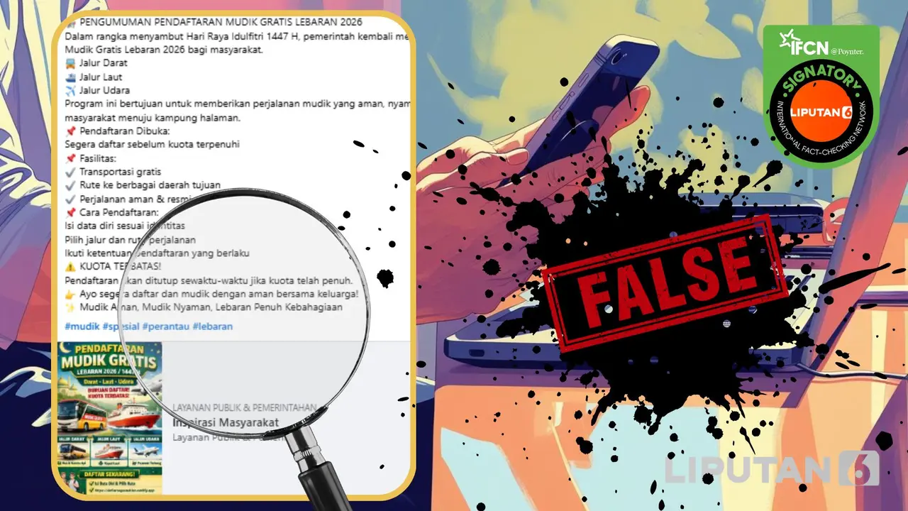 Cek Fakta Liputan6.com menangkap lauar klaim link pendaftaran mudik gratis Lebaran 2026 dari pemerintah