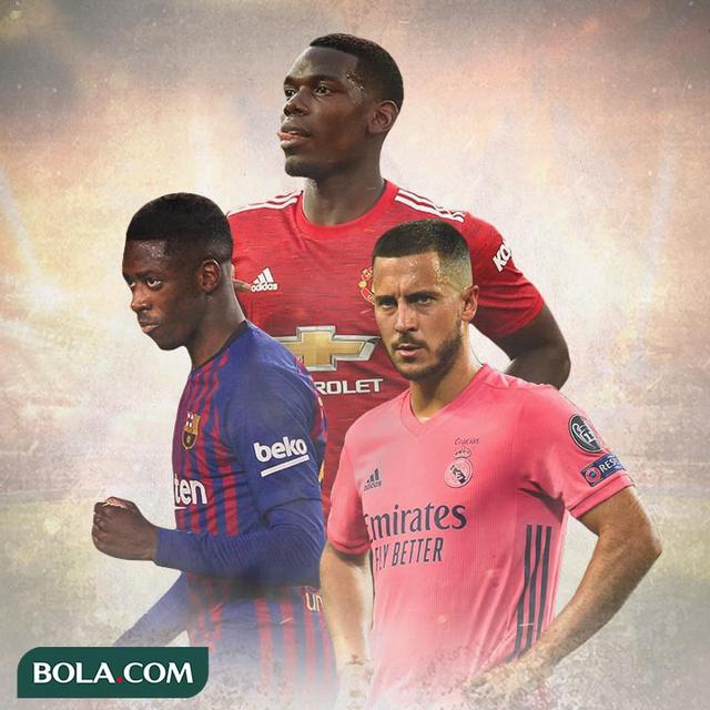 Ilustrasi - Ousmane Dembele, Paul Pogba, Eden Hazard