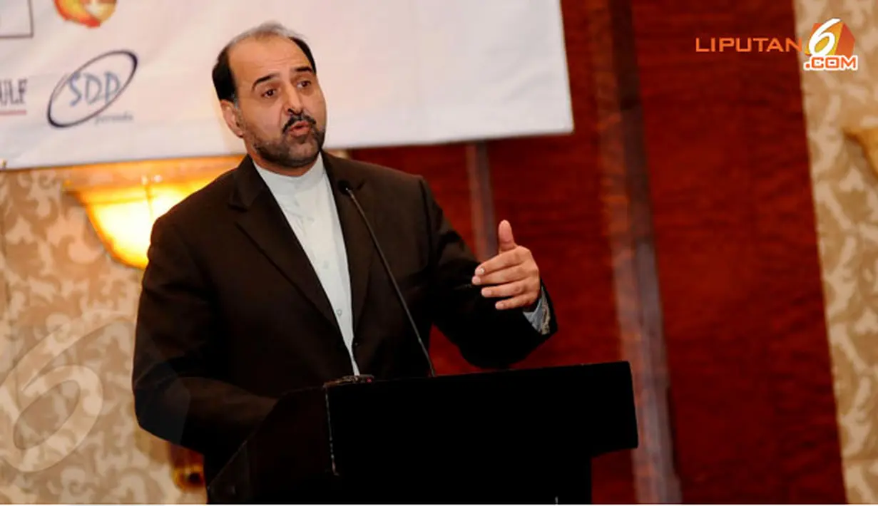 Dalam sambutannya Dubes Iran untuk Indonesia DR Mahmoud Farzandeh menilai Indonesian-Iran Busines Forum merupakan hal yang sangat positif untuk meningkatkan kerjasama kedua negara (Liputan6.com/Helmi Fithriansyah).