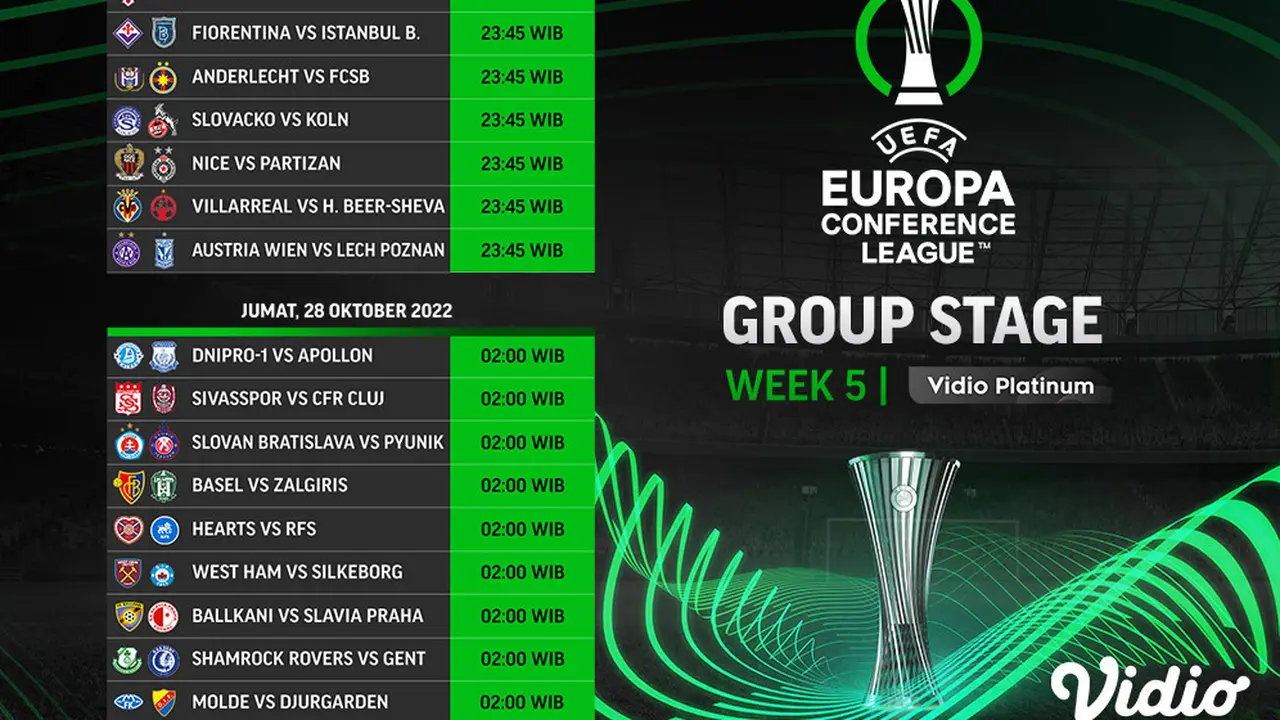 Jadwal dan Live Streaming UEFA Conference League 2022/2023 Matchday 5, 27&28 Oktober 2022