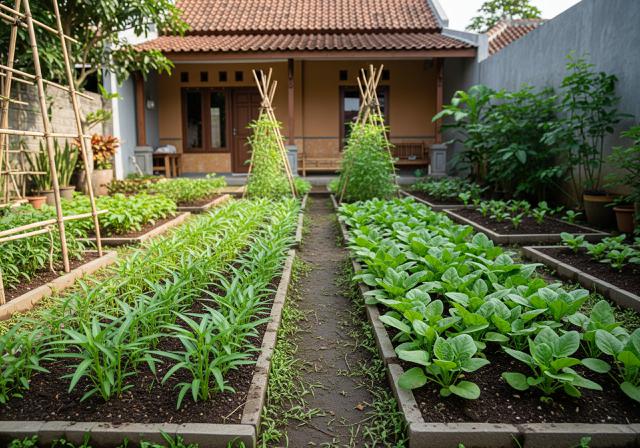Kebun Sayur di Bedeng Tanah Minimalis/Desain Kebun Sayur Rumahan untuk Kangkung dan Bayam (Sumber: gemini.com)