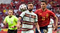 Bruno Fernandes. Gelandang serang berusia 26 tahun ini merupakan salah satu aktor penentu Manchester United sukses meraih posisi runner-up Premier League musim ini. Tampil dalam 58 laga di semua ajang, ia sukses menyumbang 28 gol dan 17 assist. (AFP/Javier Soriano)