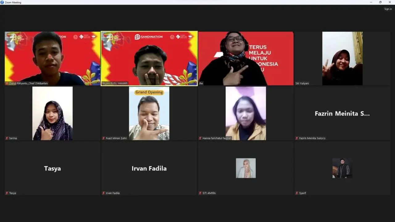 Sandination, platform pengembangan diri yang berfokus pada pemberdayaan dan inspirasi pemuda, memeriahkan perayaan Hari Ulang Tahun Kemerdekaan ke-78 Republik Indonesia dengan serangkaian acara virtual yang bertujuan untuk merayakan semangat perjuangan da