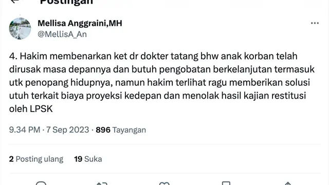 Pernyataan sikap pengacara David Ozora, Mellisa Anggraini. (Foto: Dok. Twitter @MellisA_An)