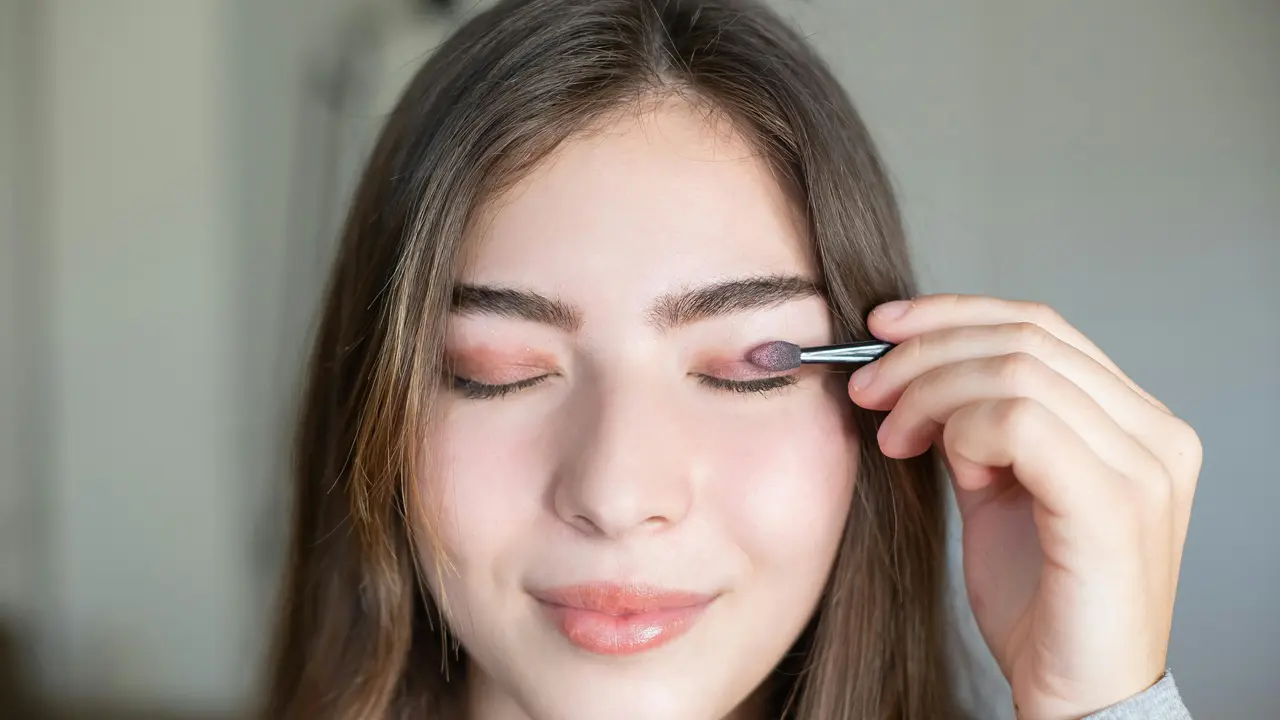 Wanita menggunakan eyeshadow