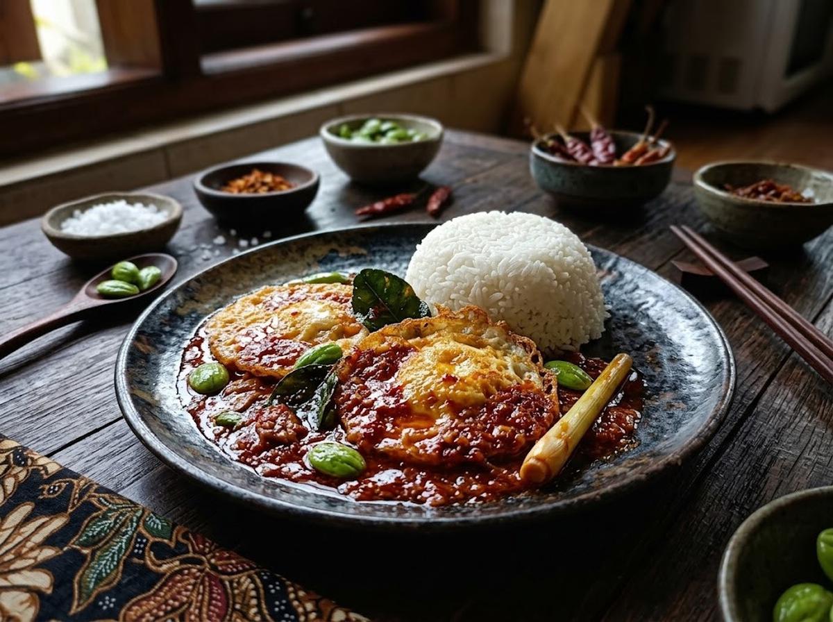 Resep telur ceplok bumbu Bali dengan tambahan pete