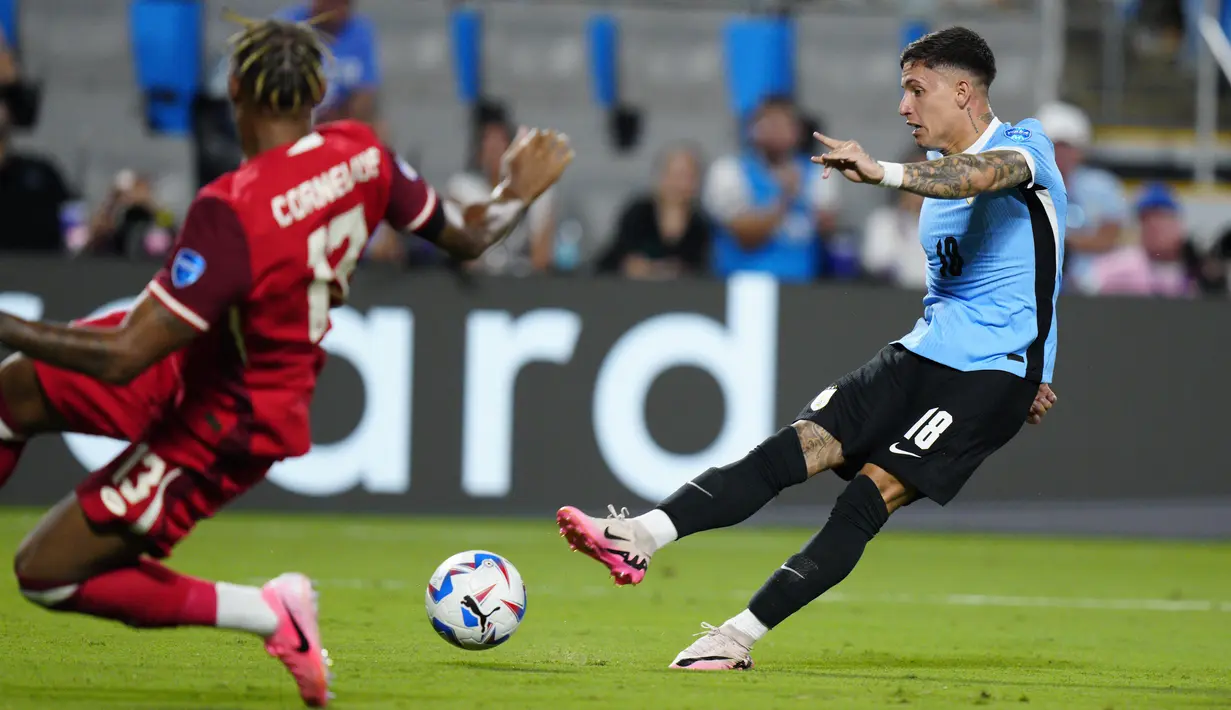 Uruguay sukses merebut peringkat ketiga Copa America 2024 usai mengalahkan Kanada lewat adu penalti.  (AP Photo/Jacob Kupferman)