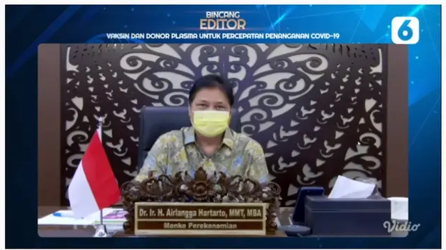 Menteri Koordinator Bidang Perekonomian Airlangga Hartarto dalam Bincang Editor Liputan6.com: Vaksin dan Donor Plasma Untuk Percepatan Penanganan Covid-19.