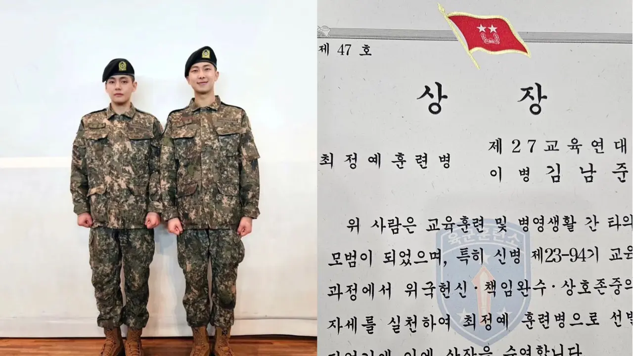 Anggota supergrup K-pop BTS, RM dan V telah menyelesaikan pelatihan dasar militer mereka di Korea Selatan.